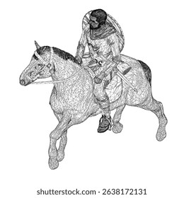 A man is riding a horse. Vector illustration. 3D