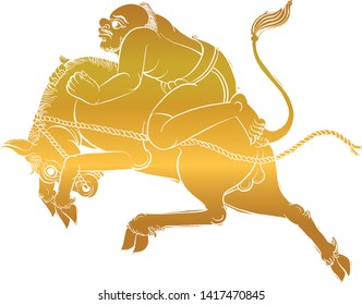 man riding horse vector, Thai traditional painting