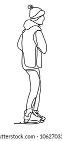 A man is riding a ice skate. Continuous line drawing. Isolated on the white background.