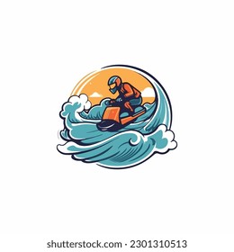 a man riding jet sky on the wave cartoon vector