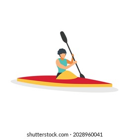 Man riding in a kayak in the river. male with skull in hands traveling by kayak. kayaker paddling. paddling a canoe. Vector flat design illustration.