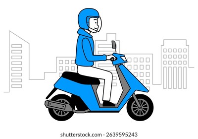 Man riding a moped through the city