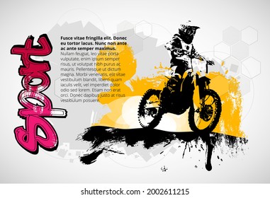 Man riding motobike, extreme sport racing, vector illustration