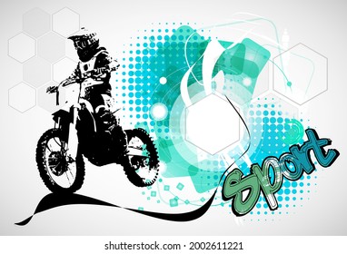 Man riding motobike, extreme sport racing, vector illustration