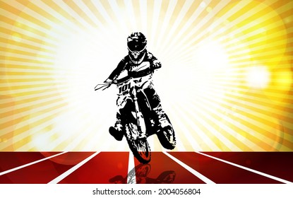 Man riding motobike, extreme sport racing, vector illustration