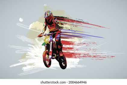 Man riding motobike, extreme sport racing, vector illustration