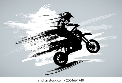 Man riding motobike, extreme sport racing, vector illustration