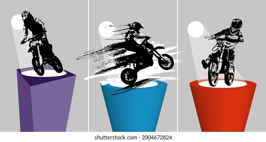 Man riding motobike, extreme sport racing, vector illustration