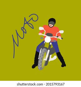 Man riding motobike, extreme sport racing, Sport background with active man riding motobike ready for internet banners, social media banners, headers of websites, vector illustration