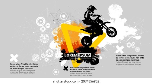 Man riding motobike, extreme sport racing, vector illustration