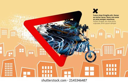 Man riding motobike, extreme sport racing, vector illustration