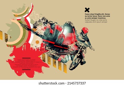 Man riding motobike, extreme sport racing, vector illustration