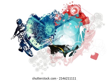 Man riding motobike, extreme sport racing. Vector illustration ready for internet banners, social media banners