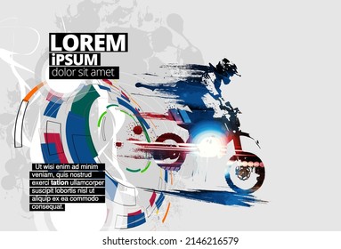 Man riding motobike, extreme sport racing, vector illustration