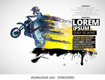 Man riding motobike, extreme sport racing, vector illustration