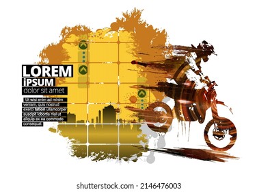 Man riding motobike, extreme sport racing, vector illustration