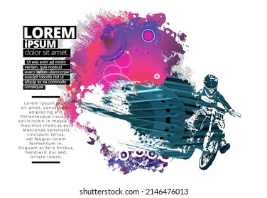 Man riding motobike, extreme sport racing, vector illustration