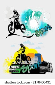 Man riding motobike, extreme sport racing, vector illustration