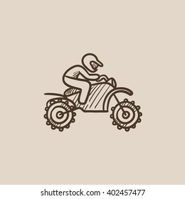 Man riding motocross bike sketch icon.