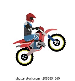 man riding a motocross.jump in the air.Racers dressed in protective clothing and wearing helmets.Isolated vector illustration on a white background.