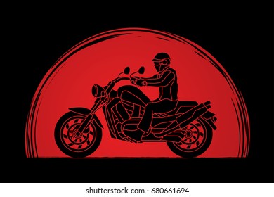 A man riding motorbike designed on sunlight background graphic vector