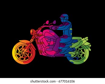 A man riding motorbike designed using melting colors graphic vector