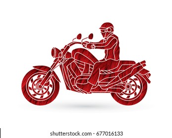 A man riding motorbike designed using red grunge brush graphic vector