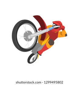 Man Riding Motorbike, Motorcyclist Male Character Performing Trick, Motocross Racing Vector Illustration