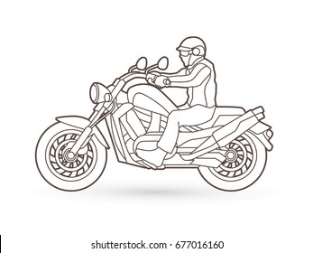 A man riding motorbike outline stroke graphic vector