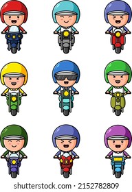 The man riding the motorcycle different expression mascot bundle set of illustration