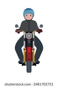 Man riding motorcycle. Front view. Simple flat illustration