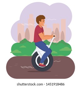 A man riding motorcycle hoverboard monowheel scooter