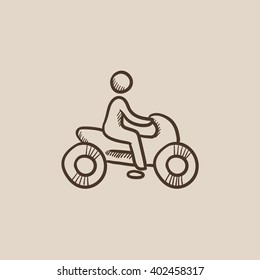 Man riding motorcycle sketch icon.