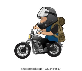 Man Riding Motorcycle with Thumbs Up Gesture Illustration visualized with Detailed Illustration