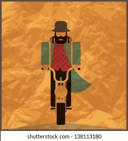 Man riding a motorcycle, vintage poster