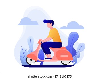 Man Riding A Motorcycle Without Helmet. Flat Illustration Vector Concept.