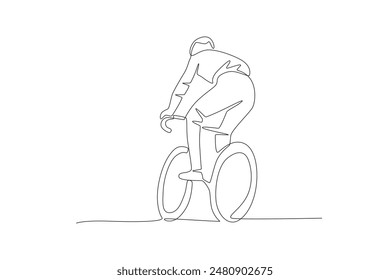 Hombre en bicicleta de montaña. Concepto de ciclismo dibujo de una línea