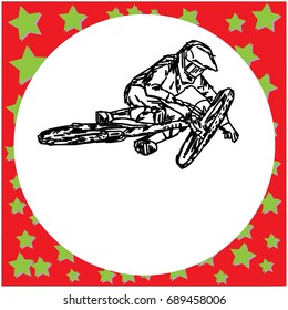 man riding mountain bike jumping - vector illustration sketch hand drawn with black lines, isolated on white background