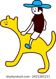 A man riding a mysterious yellow animal