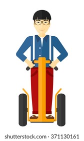 Man riding on electric scooter.