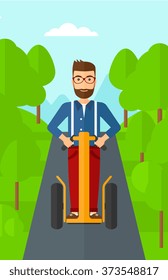 Man riding on electric scooter.