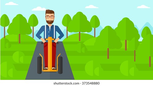 Man riding on electric scooter.