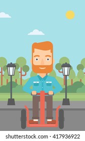 Man riding on electric scooter.