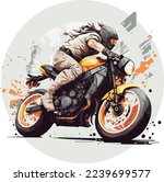 A Man Riding on Fashion Motocross Motorcycle Abstract Circle Background, Best Use for Sticker