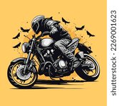 A Man Riding on Fashion Motocross Motorcycle Abstract Circle Background, Best Use for Sticker