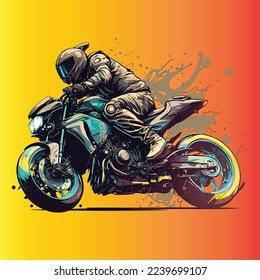 A Man Riding on Fashion Motocross Motorcycle Abstract Background, Best Use for Sticker