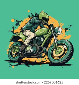 A Man Riding on Fashion Motocross Motorcycle Abstract Circle Background, Best Use for Sticker