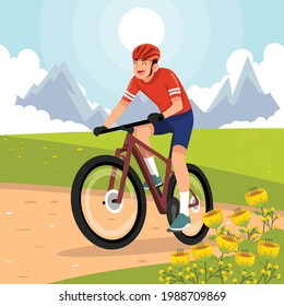 Man Riding on Mountain Vector Illustration