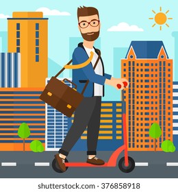 Man riding on scooter.