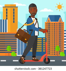 Man riding on scooter.